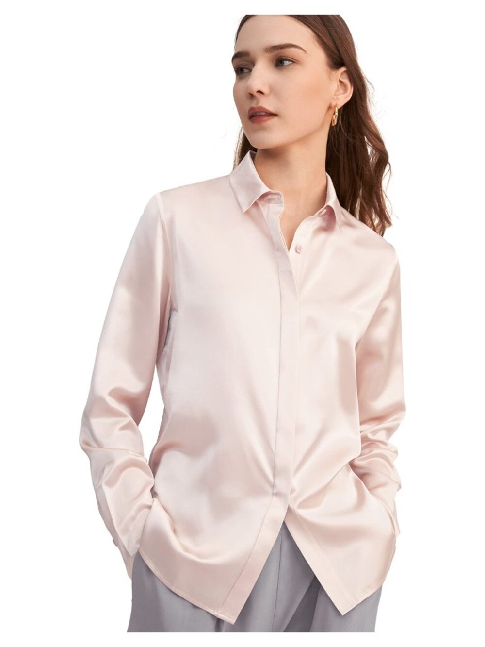 100% Mulberry Silk Blouse Long Sleeve Button Down Women Top